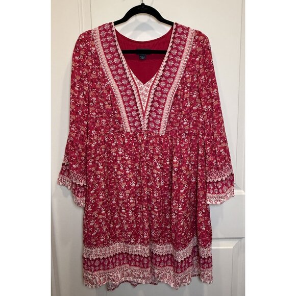 Maeve By Anthropologie Red Boho Floral Tunic Dress M Boho‎ Festival Coastal - Picture 1 of 7
